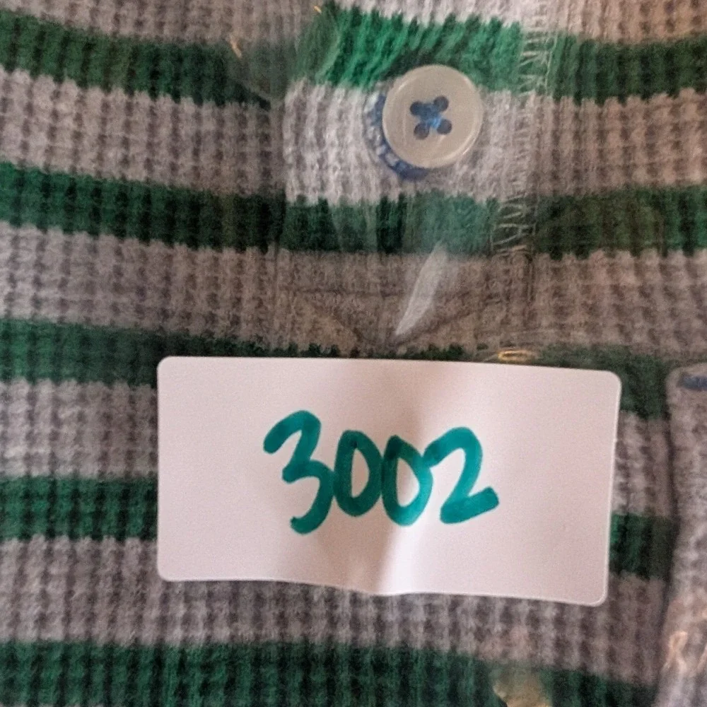 Lot 2 PCS Mini Boden Waffle Knit Thermal Shirts Kids 5-6Y‎ Green Gray Striped